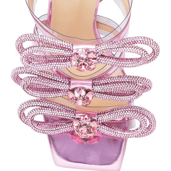 MACH & MACH Shoes - Mach & Mach Pink Metallic Crystal Embellished Triple Bow Heels Shoes 38 7 7.5